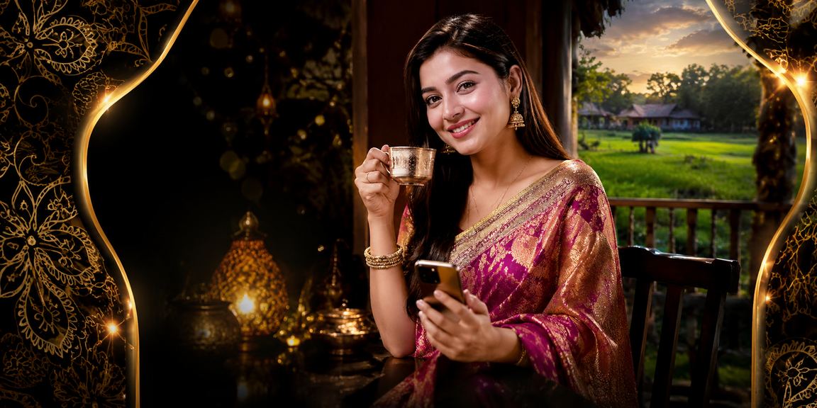গাজীপুরে শাড়ি পরা নারী মোবাইলে ক্যাসিনো অ্যাপ ব্যবহার করছেন
